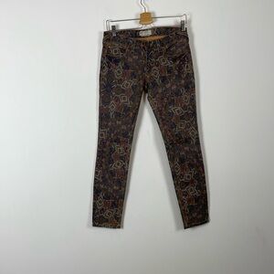 Free People Multicolor Denim Jeans 5 Pocket Tribal Aztec Print Skinny Womens 27